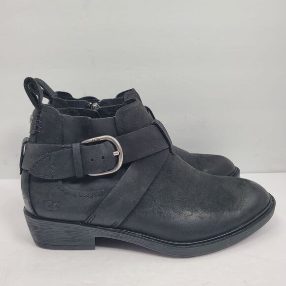 UGG  Wylma Chelsea Women's Black Leather Ankle Boots S/N 1113422 US Size 6.5 - Picture 1 of 8